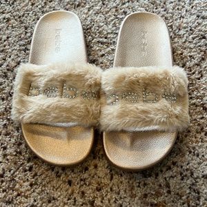 Bebe gold fur slippers